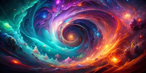 Obraz premium Cosmic Tapestry of Vibrant Hues and swirling nebulae, a celestial dance of luminous energy and cosmic dust.