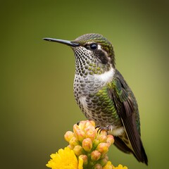 Obraz premium Vibrant bird perched on a flowering branch in soft focus