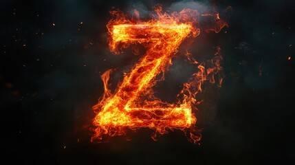 Flaming letter Z crafted from fire with red smoke set against a black background showcasing a hot metallic style