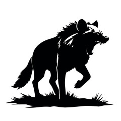 a aggressive hyena vector silhouette, isolated white background
