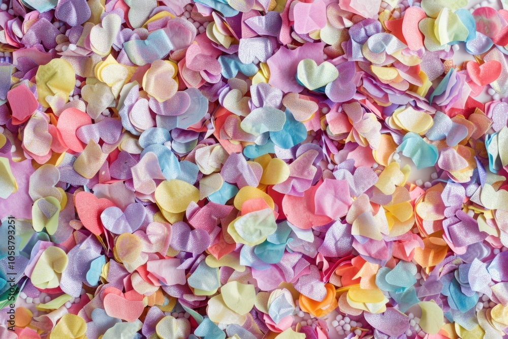 Poster a close-up view of colorful confetti sprinkles, great for adding texture and visual interest to desi