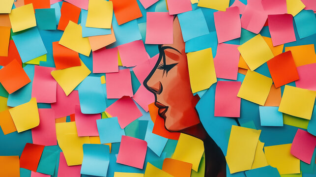 Analysis paralysis, brainstorming, sticky notes, ideas, overthinking, illustration, business, indecision, overwhelmed