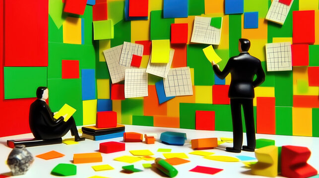 Analysis paralysis, brainstorming, sticky notes, ideas, overthinking, illustration, business, indecision, overwhelmed