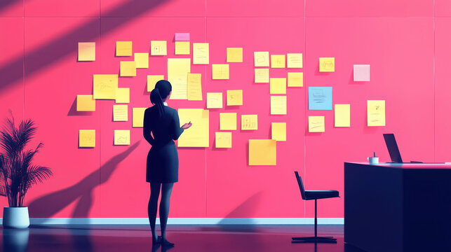 Analysis paralysis, brainstorming, sticky notes, ideas, overthinking, illustration, business, indecision, overwhelmed