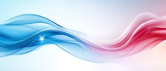 one large blue wave in the center, a smaller red wave on the left side, and a white wave overlapping them both