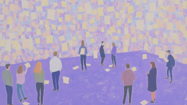 Analysis paralysis, brainstorming, sticky notes, ideas, overthinking, illustration, business, indecision, overwhelmed