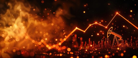 A visually striking representation of oil prices rising, featuring vibrant orange hues against a dark background, conveying energy and financial growth.