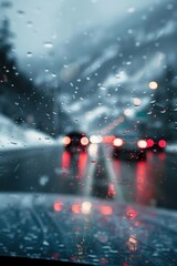 Fototapeta premium A blurred image of a vehicle moving through wet weather