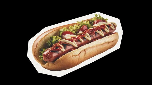 Vibrant Hotdog Animation in Montage Art Style with Green Screen Collage Background Element