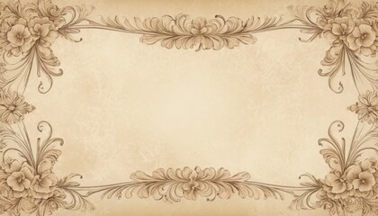 Victorian wallpaper with elegant floral borders in sepia tones on a textured background