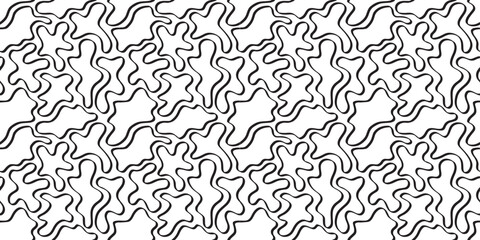 Abstract black and white organic wave seamless pattern hand-drawn minimalist vector background