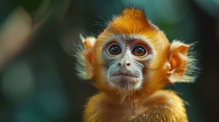 Fototapeta premium A close-up shot of a monkey's face with a blurred background, ideal for use in illustrations or graphics where a focused monkey image is needed