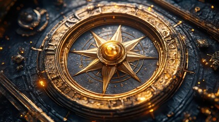 Fototapeta premium intricate compass design featuring rich details and textures, set against a subtle background, symbolizing exploration and adventure, evoking a sense of direction and wanderlust in a vintage style