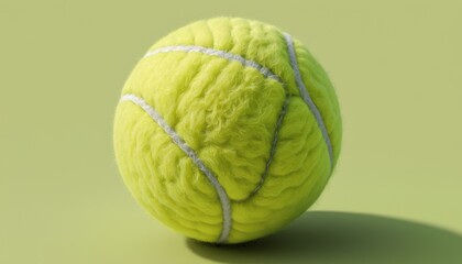 Detailed close-up of a tennis ball showing its texture and vibrant yellow color on a green background