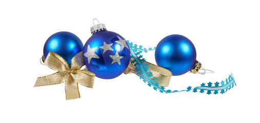 blue christmas decoration with ball and fir branch isolated on white or transparent png