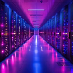 Fototapeta premium data center with rows of glowing server racks