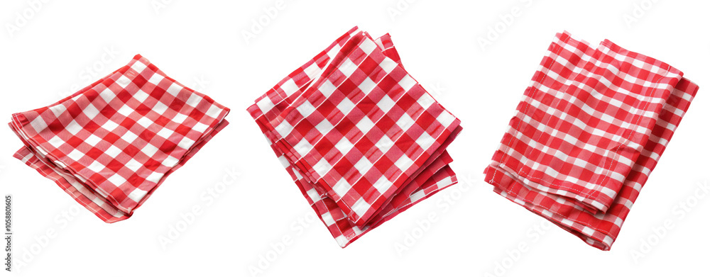 Poster set of red and white tablecloth isolated on transparent background