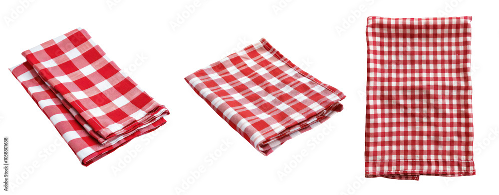 Poster set of red and white tablecloths isolated on transparent background