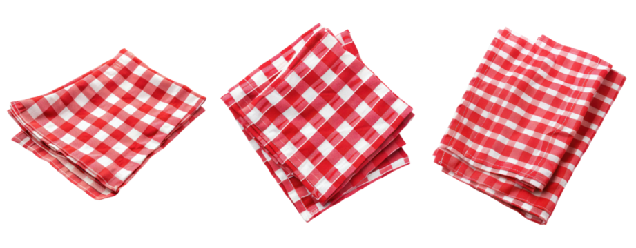 set of red and white tablecloth isolated on transparent background