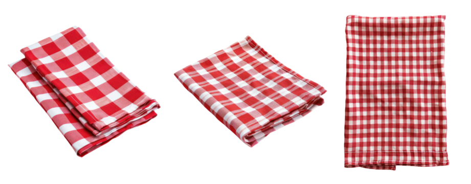 set of red and white tablecloths isolated on transparent background