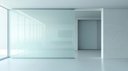 Modern interior with glass matte walls and door