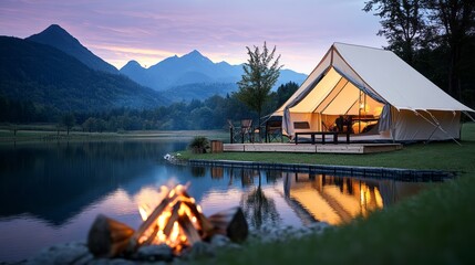 Fototapeta premium Enchanting Campfire Scene with Glowing Flames and Starry Sky Perfect for Outdoor Adventure Themes