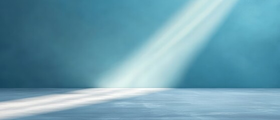  A vacant room showcases a radiant beam of light originating from its central point The backdrop is adorned with a blue wall