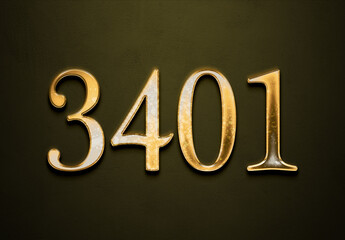 Old gold effect of 3401 number with 3D glossy style Mockup.	