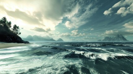 Fototapeta premium High-Definition 3D Seaside Scenery for Computer Backgrounds