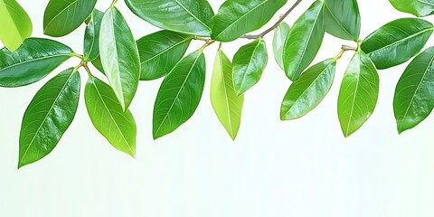 Green Leaf Branch Isolated on White Simple Neutral Background with Free Space for Design