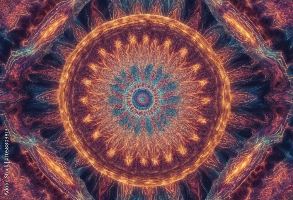 Poster 3d kaleidoscope mandala abstract background of trippy art psychedelic trance to open third eye with