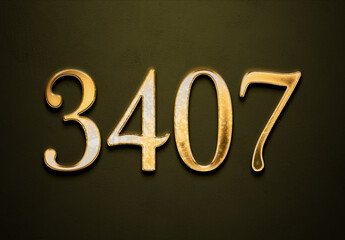 Old gold effect of 3407 number with 3D glossy style Mockup.	