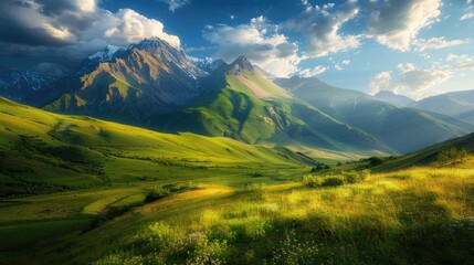 Obraz premium Mountain Photo. Fabulous Sunrise in Summer Mountain Valley. Amazing Nature Landscape