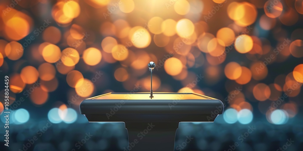 Aufkleber speech podium with microphone in a blurred background subtle blur background with space for custom t