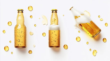 Refreshing Bottles of Beer With Droplets on a Light Background Generative AI