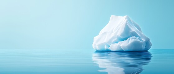  An iceberg floats in the middle of the ocean, surrounded by tranquil waters reflecting its form A vibrant blue sky stretches overhead
