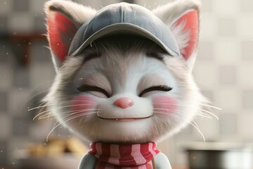A feline friend donning a stylish hat, captured in a detailed close-up shot