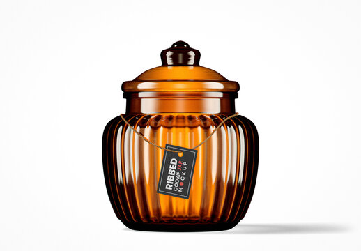 Large Amber Glass Cookie Jar Mockup
