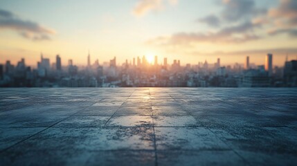 Nighttime City Center with Platforms, Roads, Parking Lot, and Brick Pavement for Car Advertisement Background