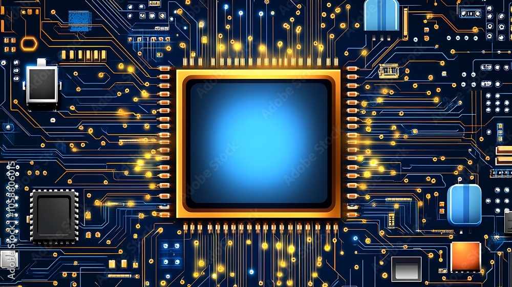 Poster circuit board with processor simple neutral background with free space for design