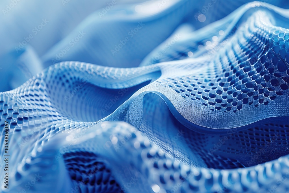 Poster A close-up view of a blue cloth with numerous holes, suitable for use in illustrations or graphics requiring texture and detail