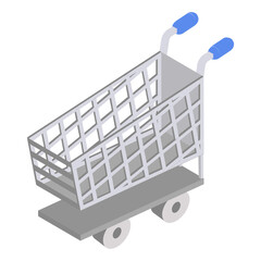 house keeping trolley isometric concept, Cart to carry and organize cleaning supplies vector icon design, Housekeeping symbol, Home cleaning sign, Janitorial and Sanitation stock illustration