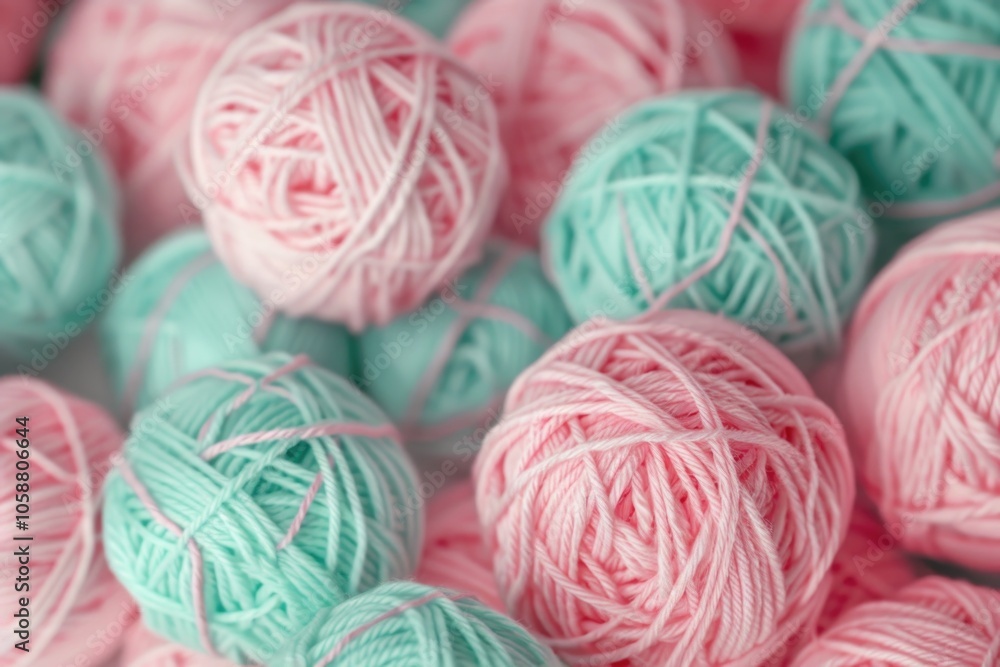 Poster a collection of yarn balls stacked on top of each other, possibly for display or storage