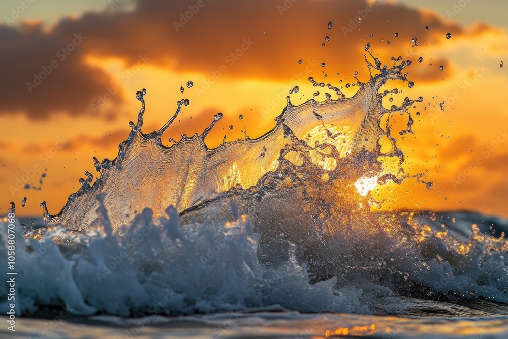 Poster A splash of water on the surface of a wave, creating ripples and foam
