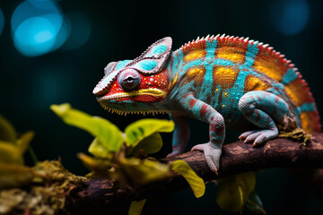 Fototapeta premium Colorful chameleon in rainforest