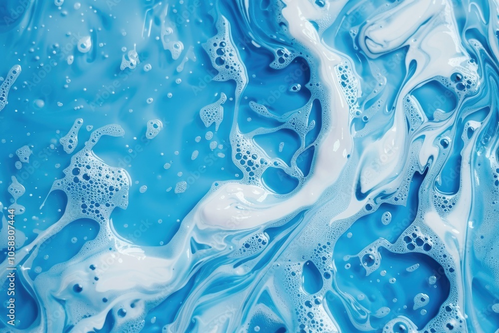 Poster a close-up shot of blue and white liquid with swirling patterns