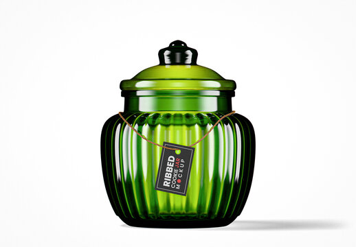 Large Green Glass Cookie Jar Mockup