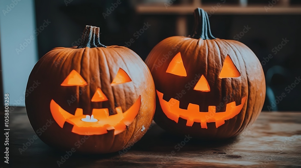 Poster two jack o' lanterns clean blank canvas with empty space for designs