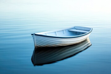 Naklejka premium A small boat floats peacefully on the surface of a still lake