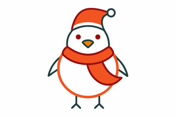  Vector Outline of A cute Robin wearing a Santa clause hat and scarf on white background.